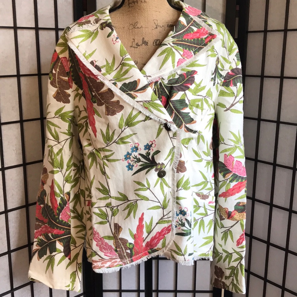 Coldwater Creek Spirit Tropics Print Linen Jacket